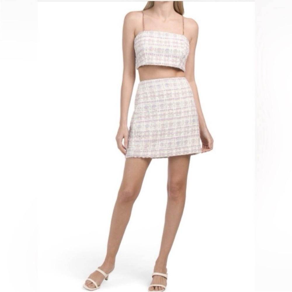 House of Harlow 1960 two piece preppy tweed set crop top and mini skirt size 2